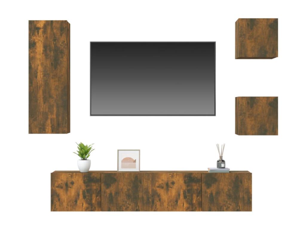 5-piece TV furniture set, smoked oak engineered wood, RZBK98351