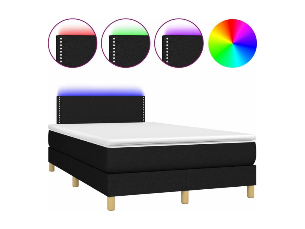 Upholstered bed base with mattress and LED lighting, black, 120x200 cm, fabric XJLV49442