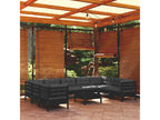 10-piece garden furniture set with cushions, black pine wood, CNYT72778