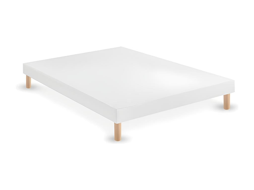 White upholstered bed base 130x200 - Handmade in France - Legs included - Height with legs 27cm JXEO96700