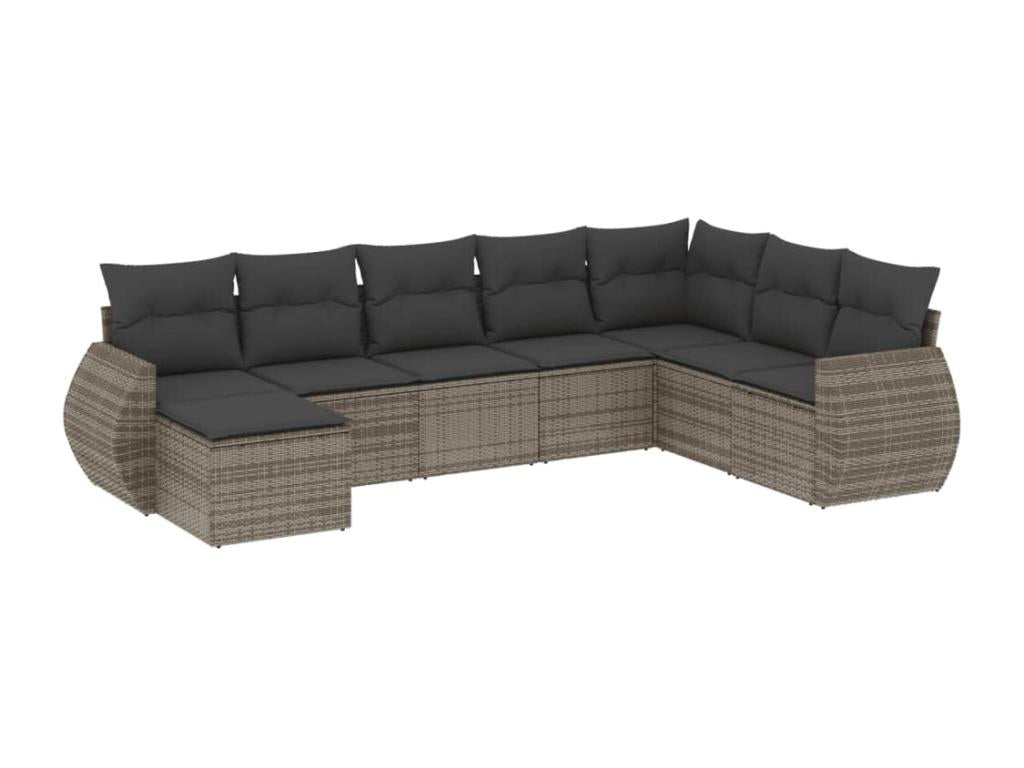 8-piece garden furniture set with grey resin wicker cushions BWKU69944