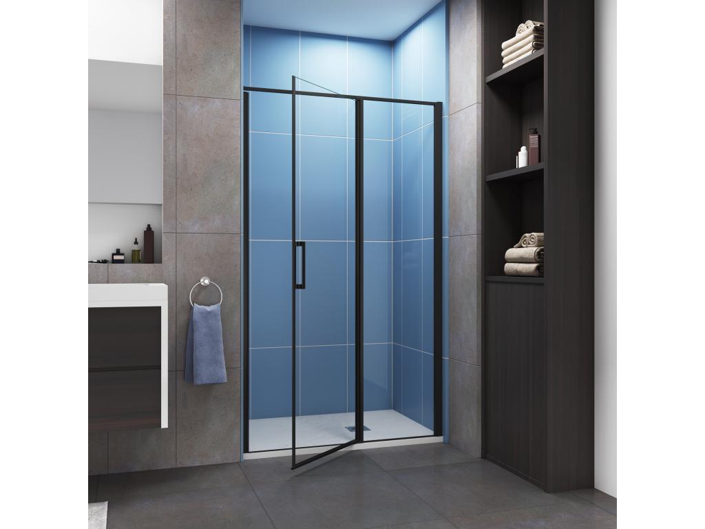 Pivot shower door 100x185cm, matte black profile, for alcove installation, tempered glass with anti-limescale protection, ZXNF89864